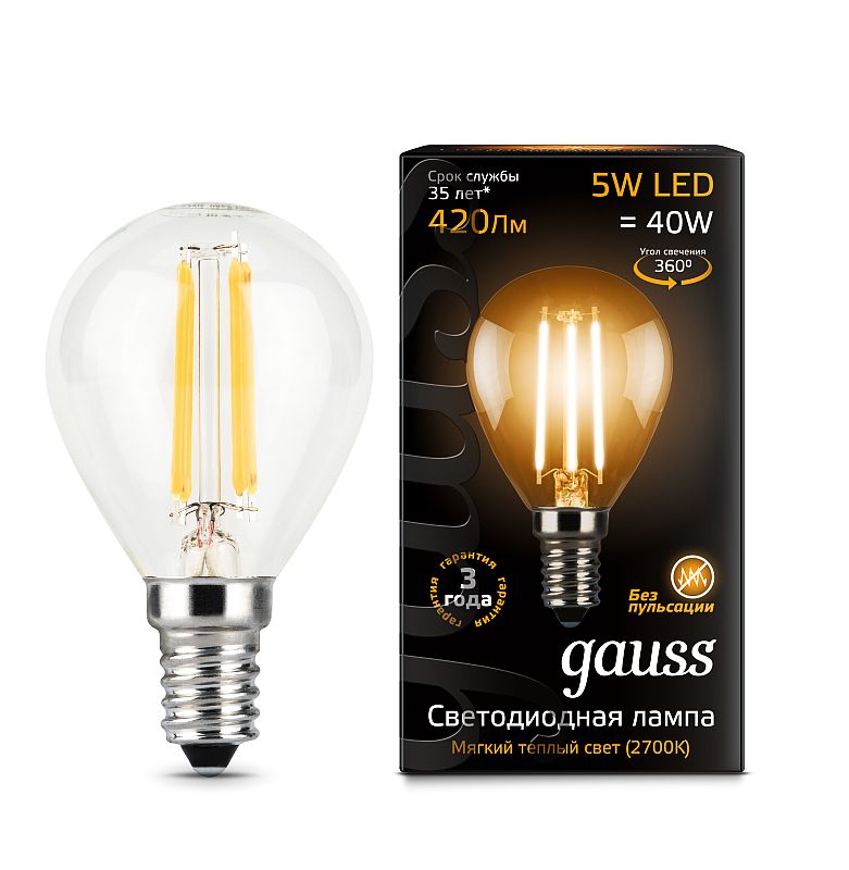 Лампа Gauss LED Filament Globe E14 5W 2700K 105801105