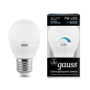 Лампа Gauss LED Globe-dim E27 7W 4100К диммируемая 105102207-D