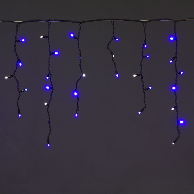 A-057A BL/W FLASH гирлянда светодиодная 5х0,6м 180LED в виде "бахрома" , провод черный,морозостойк.