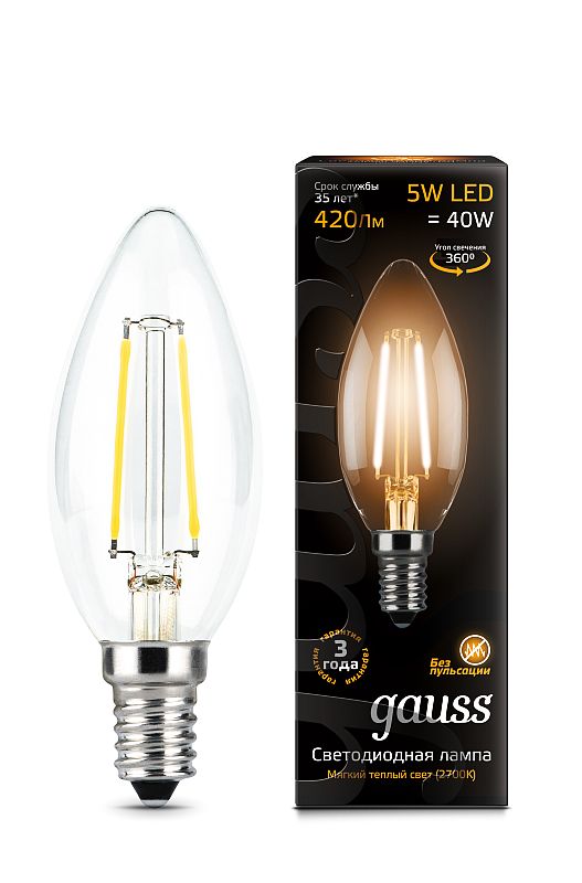 Лампа Gauss LED Filament Candle E14 5W 2700К 103801105