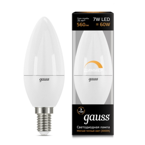 Лампа Gauss LED Candle-dim E14 7W 3000К диммируемая 103101107-D