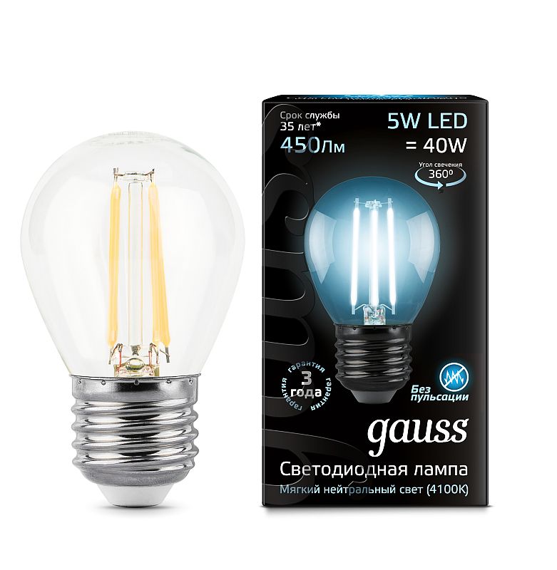 Лампа Gauss LED Filament Globe E27 5W 4100K 105802205