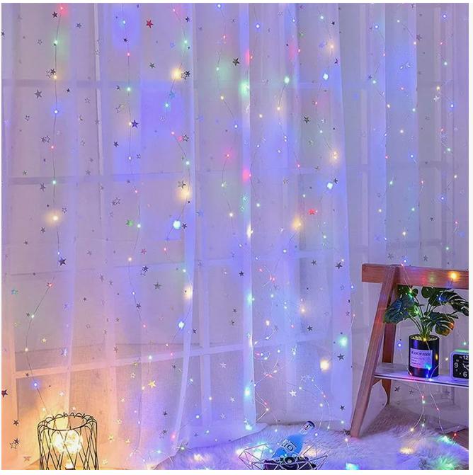 A-972 MIX cветовой занавес "Роса", 3х3м, провод серебристый, 300LED, USB-контроллер, ПДУ