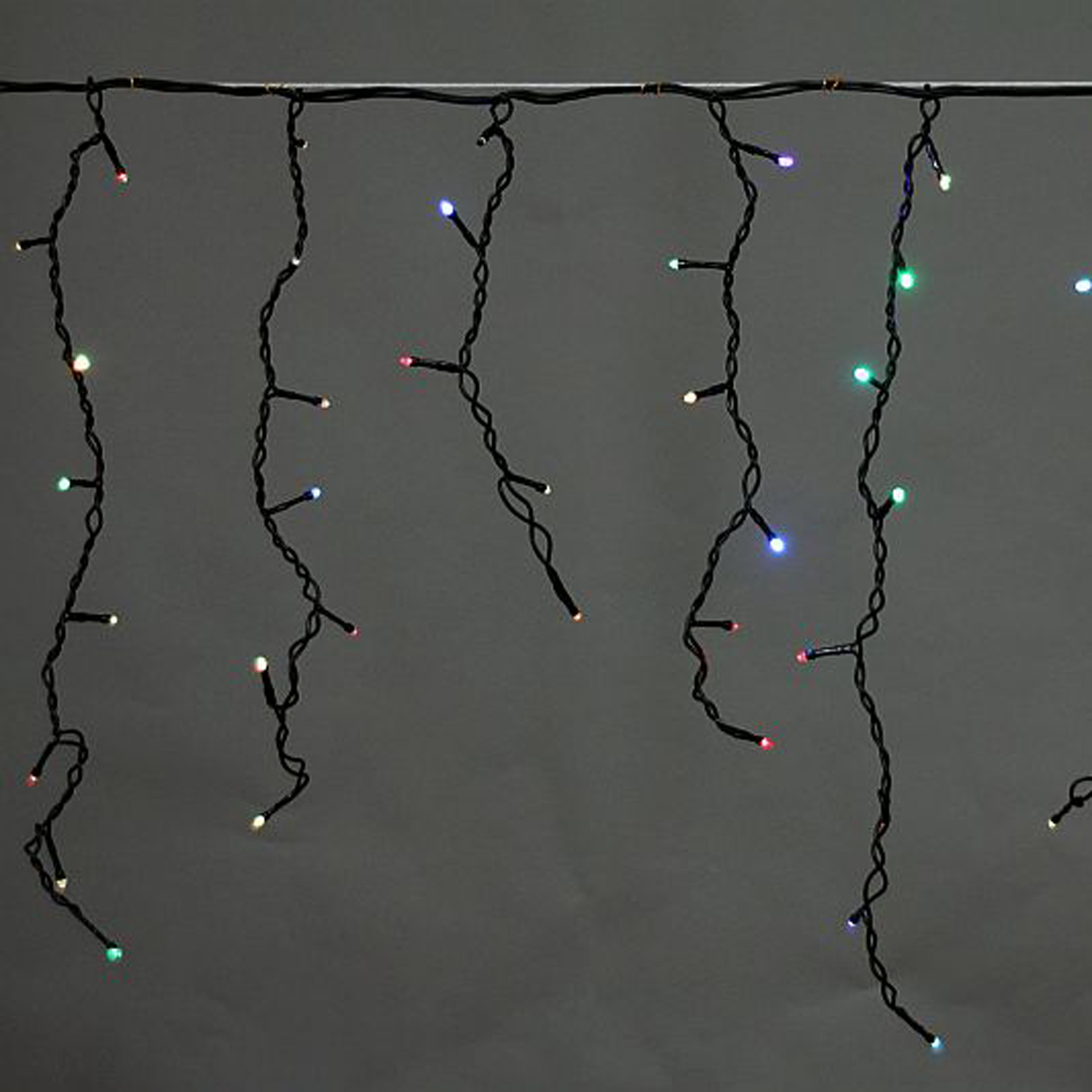 A-056AR RGB светодиодная гирлянда "бахрома" 5x0.6м 180LED черный провод влагозащищен.