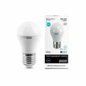 Лампа Gauss LED Elementary Globe 6W E27 4100K 1/10/50 (53226)