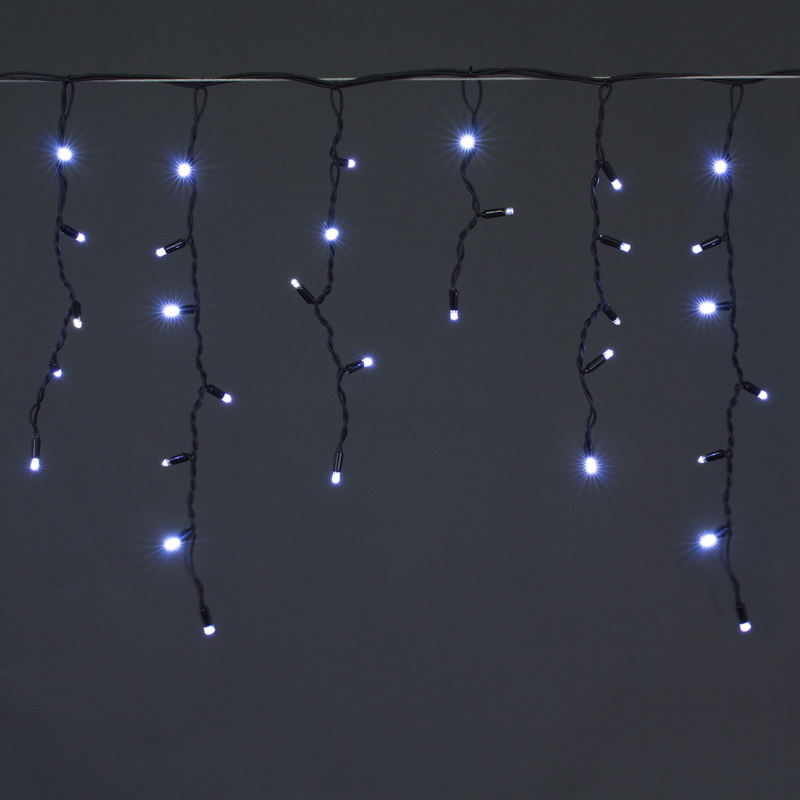 A-057A WT/W FLASH гирлянда светодиодная, 5х0,6м, 180LED, в виде "бахрома", провод черный, морозост.