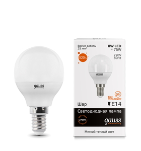 Лампа Gauss LED Elementary Globe 8W E14 3000K  (53118)