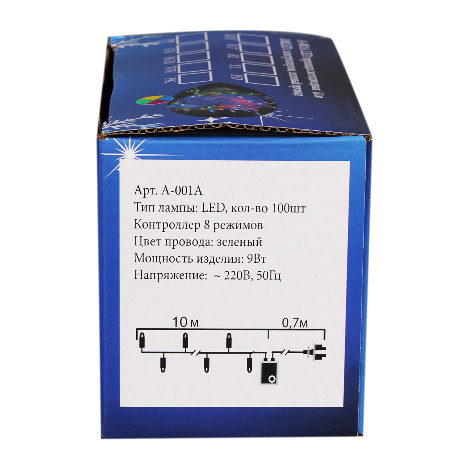 A-001A LED BL гирлянда светодиодная 10м 100LED с контроллером, зеленый провод