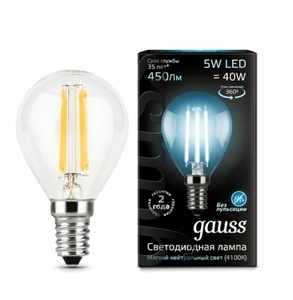 Лампа Gauss LED Filament Globe E14 5W 4100K 105801205