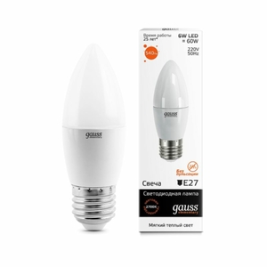 Лампа Gauss LED Elementary Candle 6W E27 3000K 1/10/50 (33216)