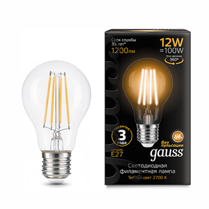 Лампа Gauss LED Filament А60 12W 1200lm 2700К Е27 1/10/40( 102902112)