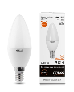 Лампа Gauss LED Elementary Candle 8W E14 3000K  (33118)