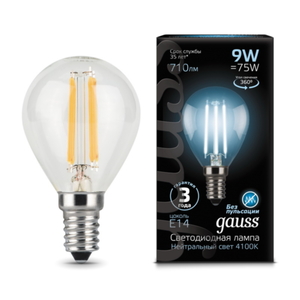 Лампа Gauss LED Filament Globe E14 9W 4100K 105801209