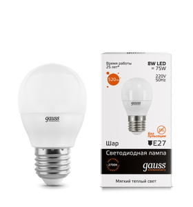 Лампа Gauss LED Elementary Globe 8W E27 3000K (53218)