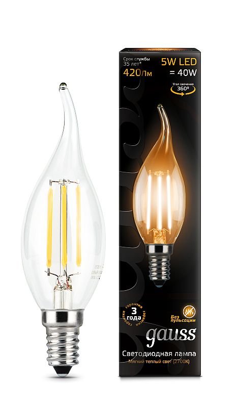 Лампа Gauss LED Filament Candle tailed E14 5W 2700K 104801105