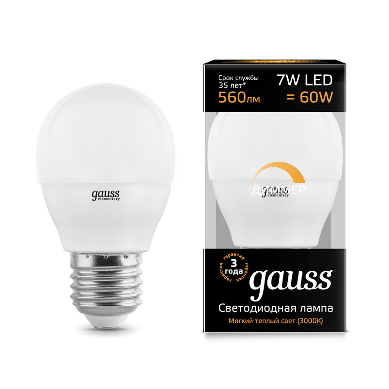 Лампа Gauss LED Globe-dim E27 7W 3000К диммируемая 105102107-D
