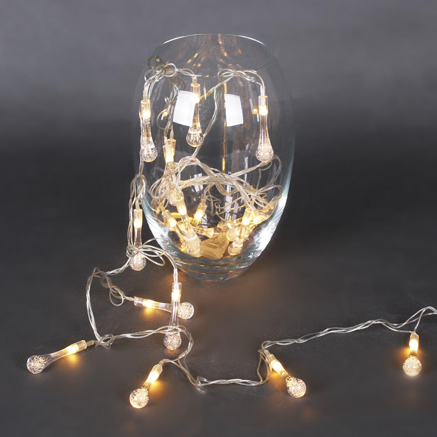 A-503 гирлянда светодиодная, прозрачный провод  длиной 3,2м, 20 насадок капля