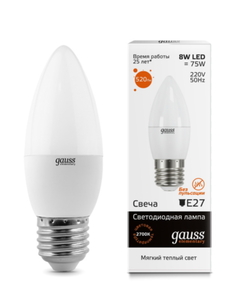 Лампа Gauss LED Elementary Candle 8W E27 3000K (33218)